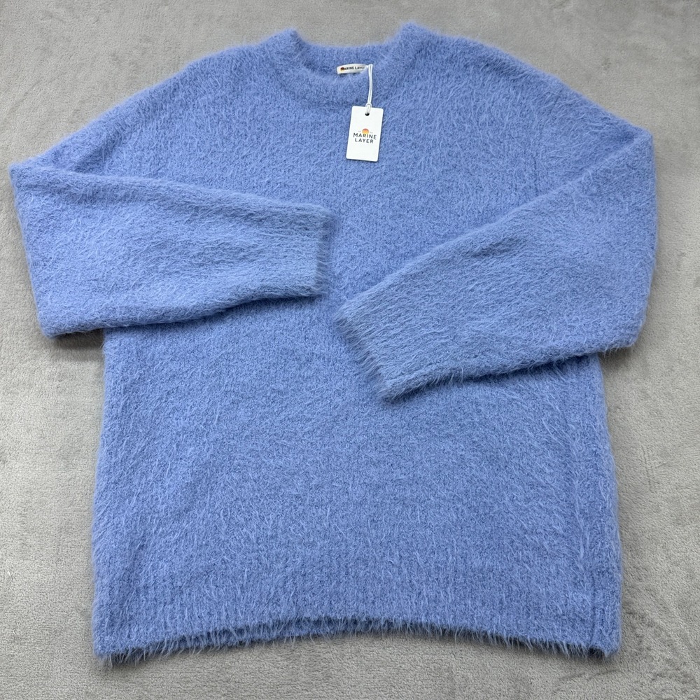 Marine Layer Teddy Eyelash Crewneck Sweater Women's L Hydrangea Coastal Holiday - Picture 2 of 11